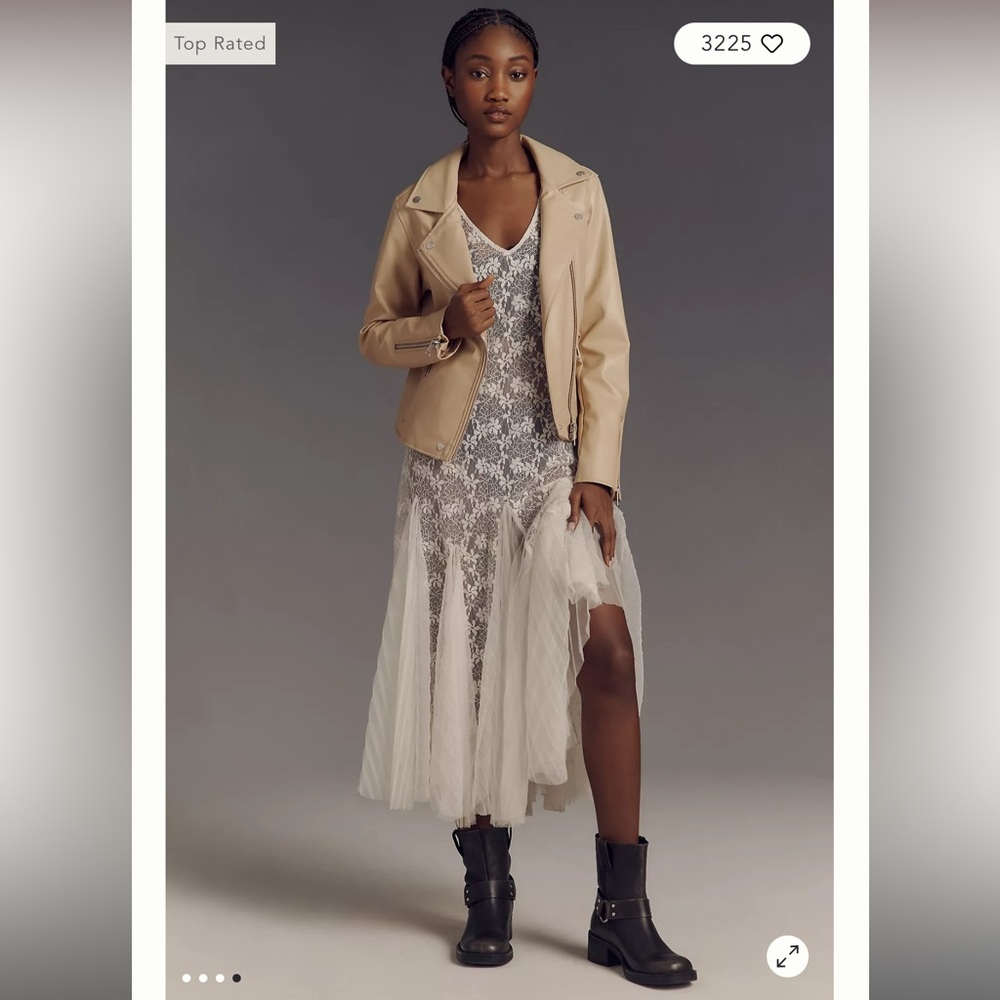 Anthropologie Saige leather moto cream jacket